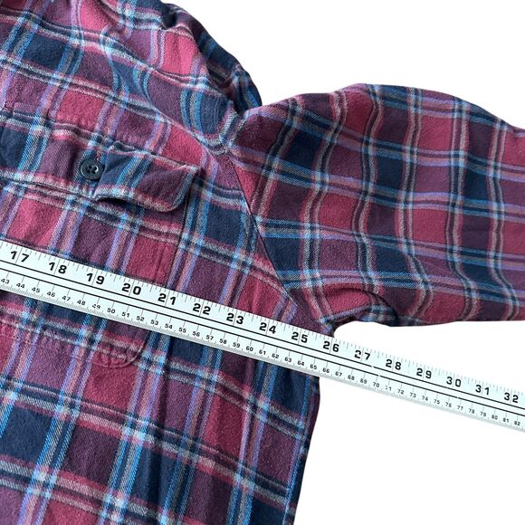 LL Bean Fleece Lined Flannel Shirt Men's XL Blue Red Plaid Long Sleeve Button Up - Picture 8 of 10